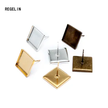 

REGELIN Fashion 20pcs/lot Silver/Gold/Antique Bronze Plated Ear Stud with inner 12mm Tray for Glass Cameo Cabochons DIY Earrings