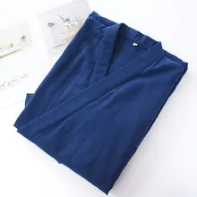 Мужские кимоно в японском стиле, купальные халаты темно-синего цвета, хлопковая Домашняя одежда, свободные мужские халаты с длинным рукавом, одежда для сна, повседневная одежда для сна