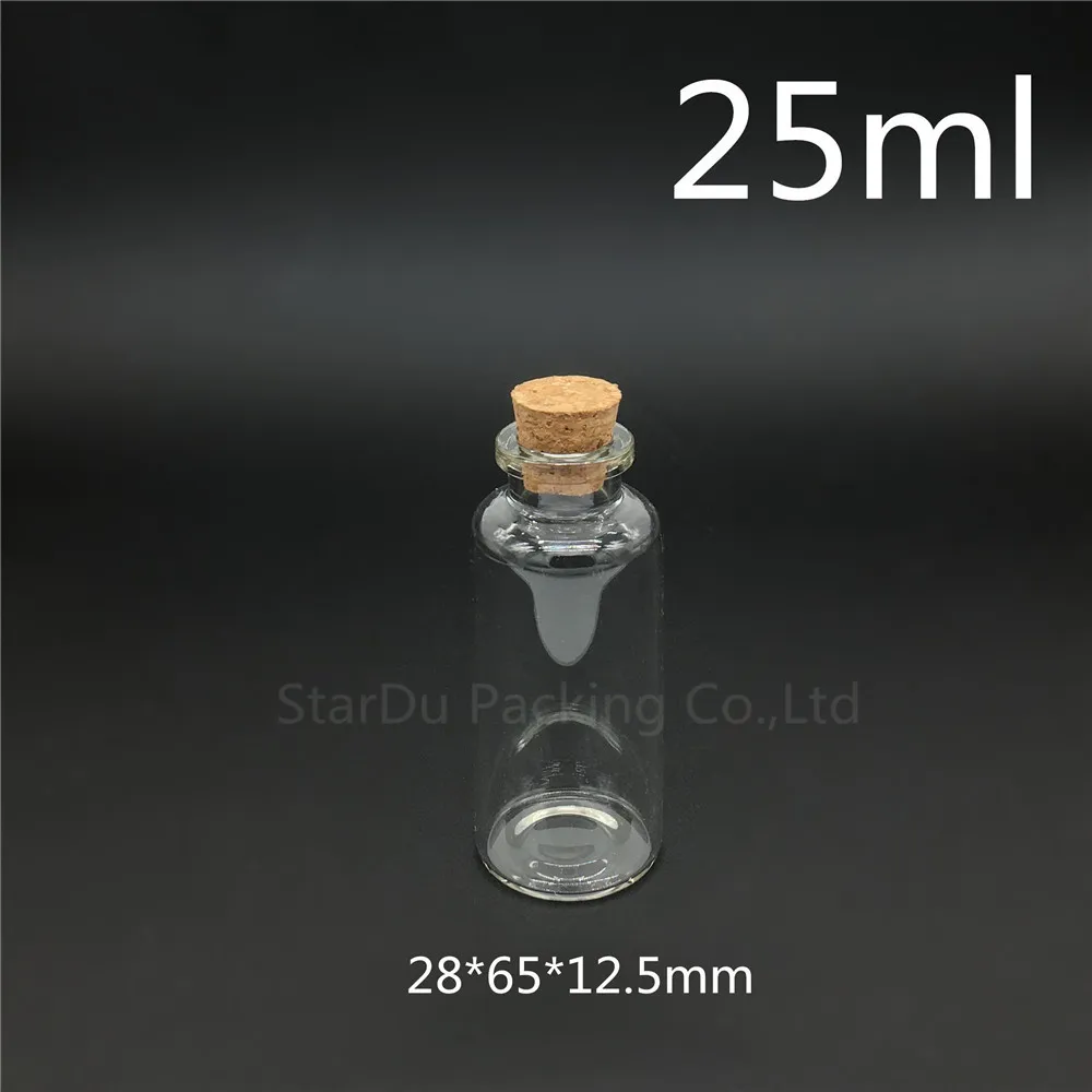 Highquality 48pcs 28*65*12.5mm 25ml Wishing Glass Bottle With Cork ,25cc Glass Vials Display
