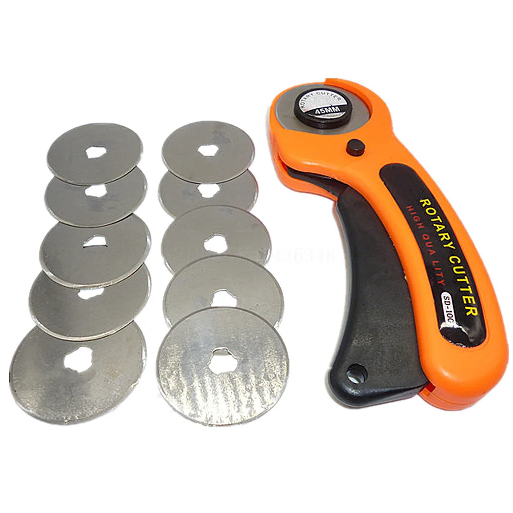 10pcs 45mm Rotary Cutter Blades Cutting Mat Quilting Fabric Paper Craft