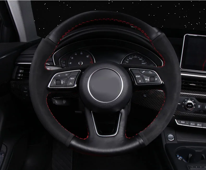 Автомобиль-Стайлинг новые Нескользящие швед + искусственная кожа рулевое колесо стежка на Обёрточная Бумага Обложка для Audi A4 2017- 2018