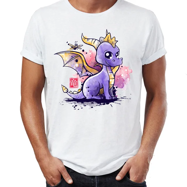 Для мужчин футболка акварель Spyro герой детства Работа Рисунок печатных Tee