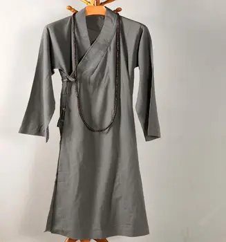 

unisex Spring&Autumn cotton&linen buddhist zen lay meditation gown kung fu robe shaolin Monk suits monks clothing gray