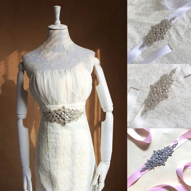 Для женщин свадебные Sash Элегантный в форме ромба со стразами искусственного кристалла лентой Свадебные широкий пояс Jewelry платье поясом