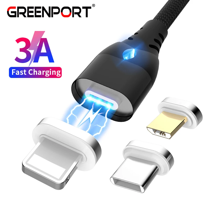 

GREENPORT Magnetic Cable Fast Charging Cable for iphone USB-C Micro Usb Charger Data Cable for Samsung S8 S9 Huawei Mobile Phone