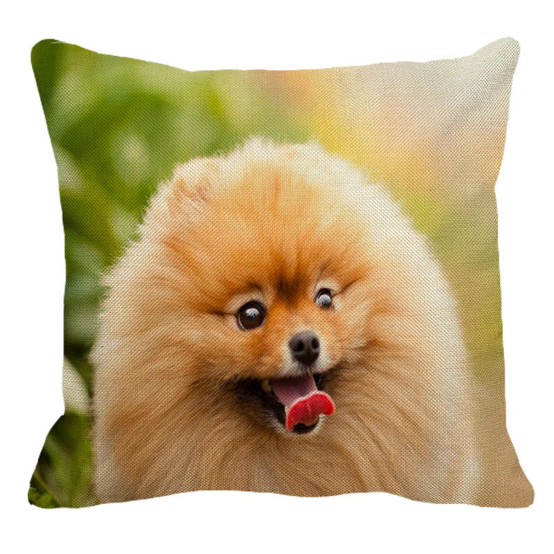 XUNYU Pomeranian Print Linen Pilllowcase Home Sofa Square Cushion cover Animal Dog Pattern Pillow cover AC105