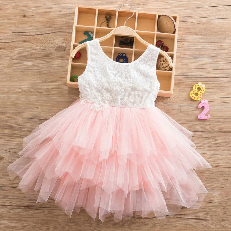 Baby Fluffy Cake Smash Outfits Toddler Clothing 1 3 Year Birthday Infant Party Dresses Beading Lace Backless Baby Baptism Dress - Цвет: Pink