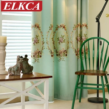 

Green/Blue Thick Embroidered Velvet Curtains for Living Room Elegant Window Curtains for Bedroom Faux Linen Curtains Drapes