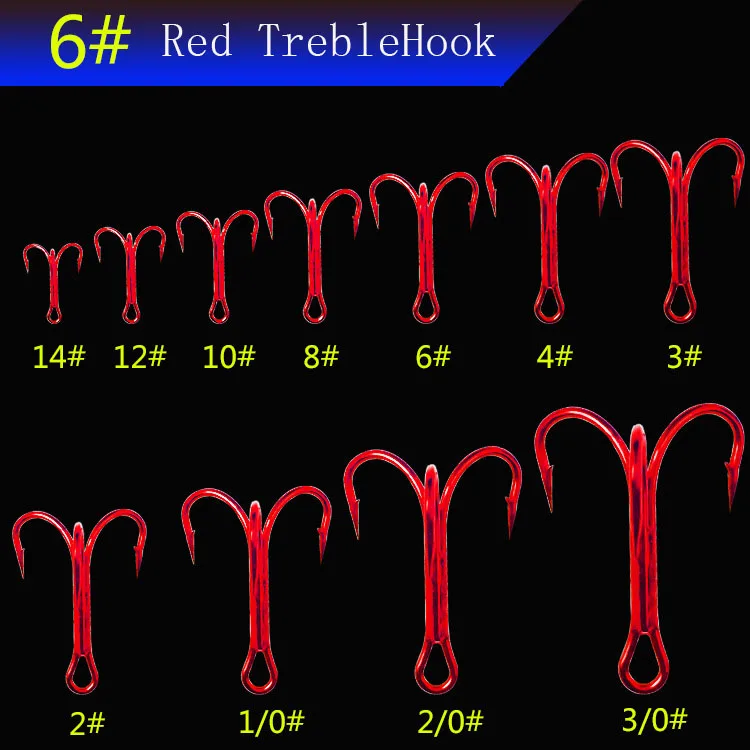 

100pcs 6# three hook red VMC Treble Hooks TrebleHook nickel tip sharp fishing gear support mixed batch