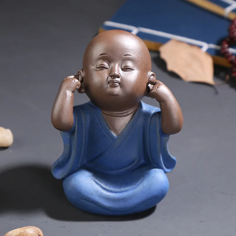 Чайный питомец три не монах декоративные керамические персонажи набор чайный столик аксессуары для дома для комнаты жизни - Цвет: Синий