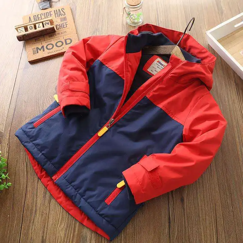 New Autumn Winter Fleece Jackets For Boy Hooded Warm Outerwear Boys Cotton-padded Windbreaker Baby Kids Coats