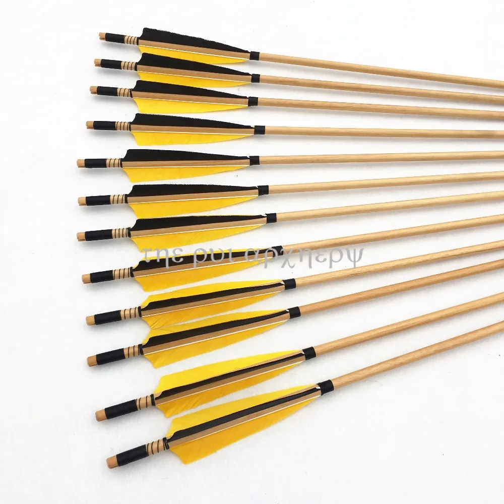 Kaufen Für Recurve Bögen mit Splitter Punkt shooting32inch 6 12 24 stücke Handmade Holz Pfeile Bogenschießen Fasan Federn