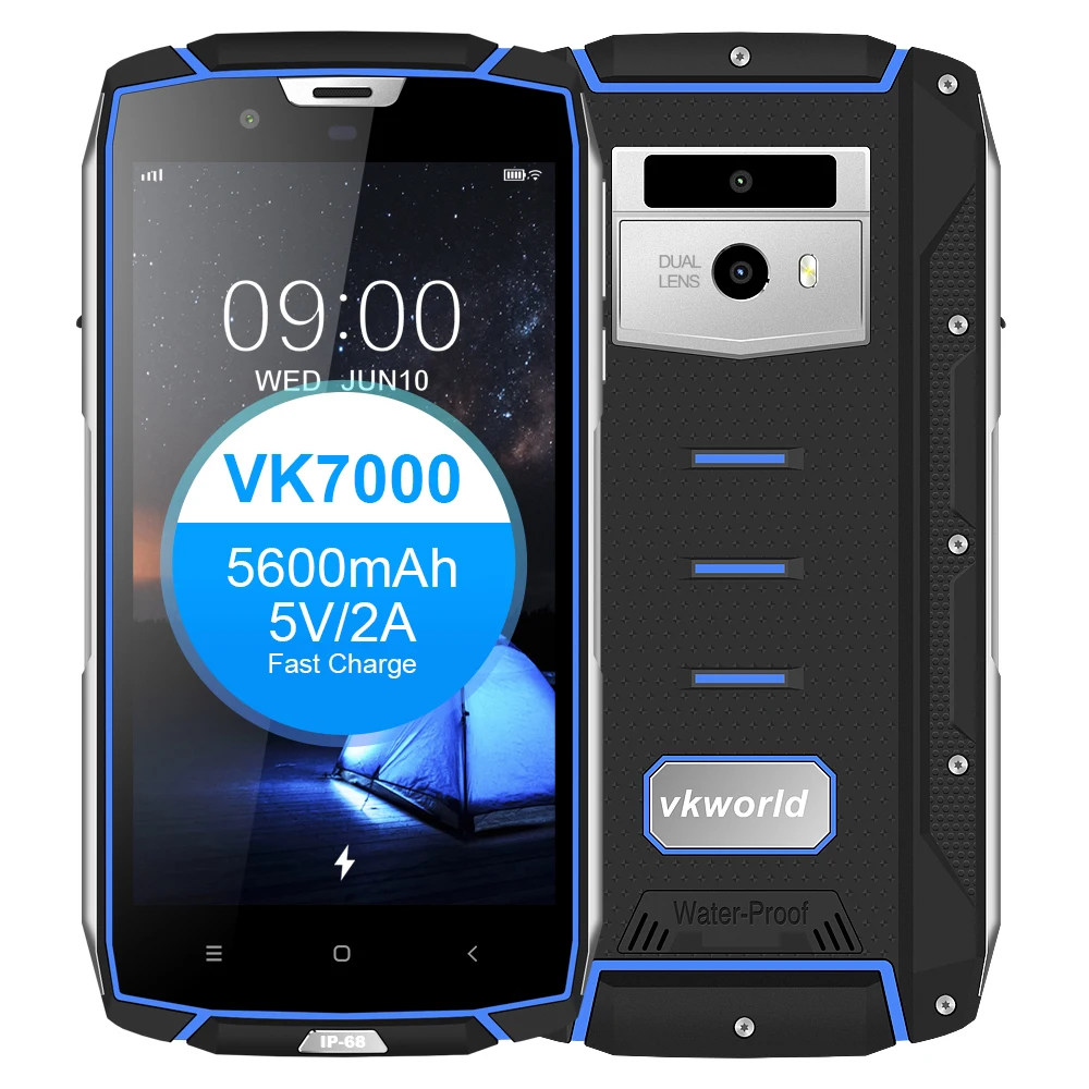 VKworld VK7000 IP68 водонепроницаемый мобильный телефон 5,2 дюймов 4 ГБ ОЗУ 64 ПЗУ MTK6750T Восьмиядерный Android 8,0 двойная камера 5600 мАч смартфон