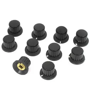 

10 Pcs 1/4" Dia Shaft Hole Dia Potentiometer Rotating Switch Knob Cover Black