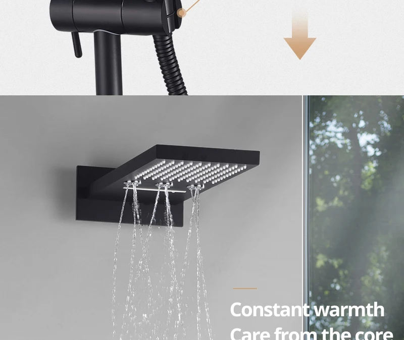 Rotating Water Led Shower Set 22 Waterfall Controller Black Shower System Massage Bath & Shower Faucets  (21)