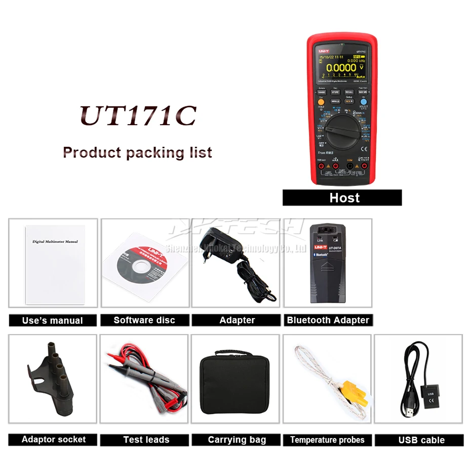 UT171C with UT-D07A UNI-T Промышленный Цифровой мультиметр UT171A UT171B UT171C для хранения данных AC DC Вольт Ампер USB/Bluetooth передача 100 кГц LoZ - Цвет: UT171C with UT-D07A