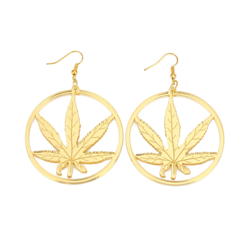 

Hip Hop Jewelry Accessories Women Acrylic Gold Hollow Leaves Earrings