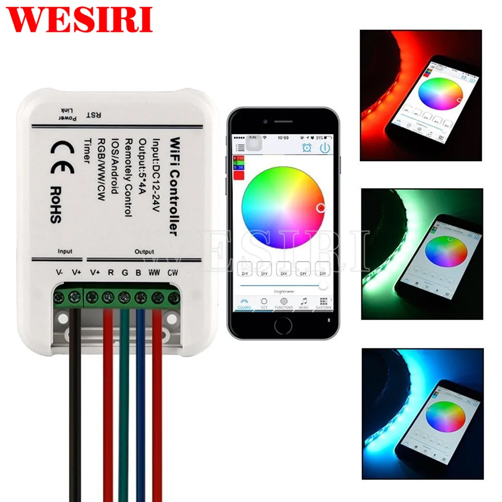 Умный WiFi светодиодный контроллер 5 каналов управления 4A 5CH CW/WW RGB RGBW RGBWW таймер со светодиодной подсветкой музыкальный группа Синхронизация