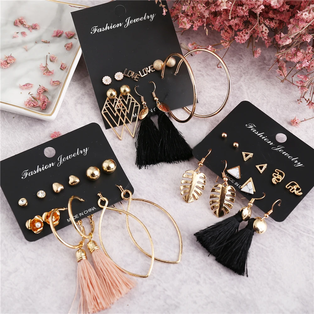 IF ME Vintage Geometric Tassel Dangle Earrings For Women Gold Color Leaf Heart Flower Statement Drop Earring Brincos Jewelry NEW