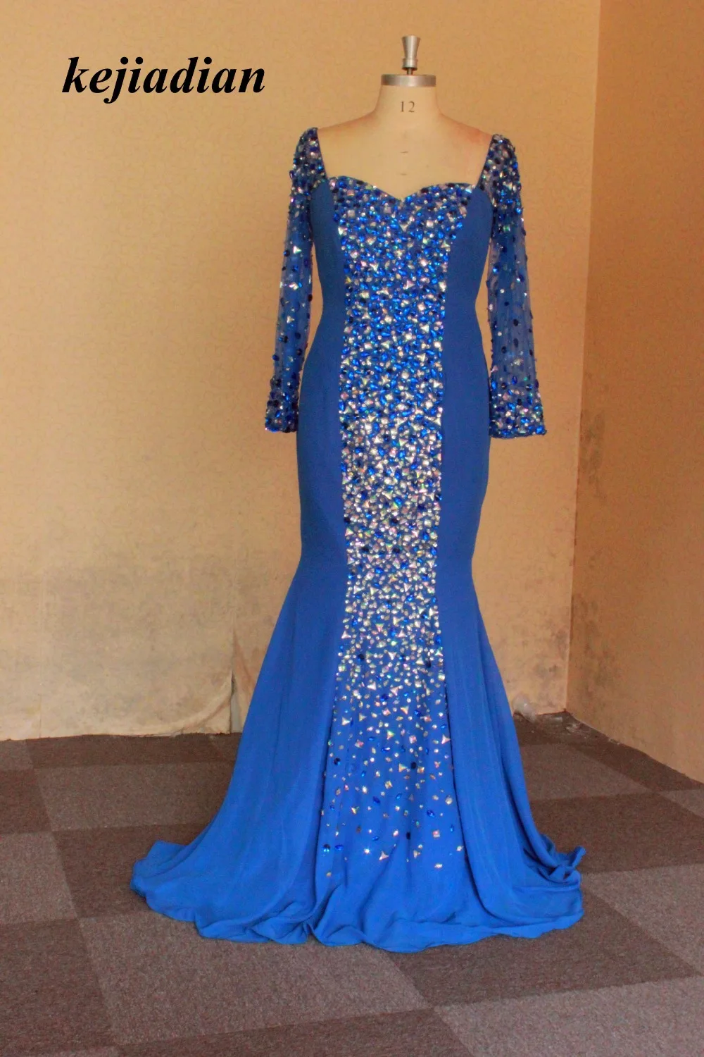 Luxury Special occasions dress Crystal Mermaid Royal Blue long