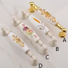 96mm 128mm 160mm fashion rural ceramic furniture handle golden kitchen cabinet drawer handle knob ivory white dresser door pulls