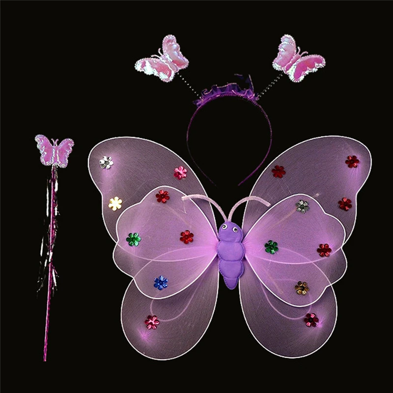 Высокое качество 3 шт./компл. для девочек светодиодный мигающий светильник крылья волшебной бабочки палочка повязка на голову костюм игрушка большое удовольствие для детей 20