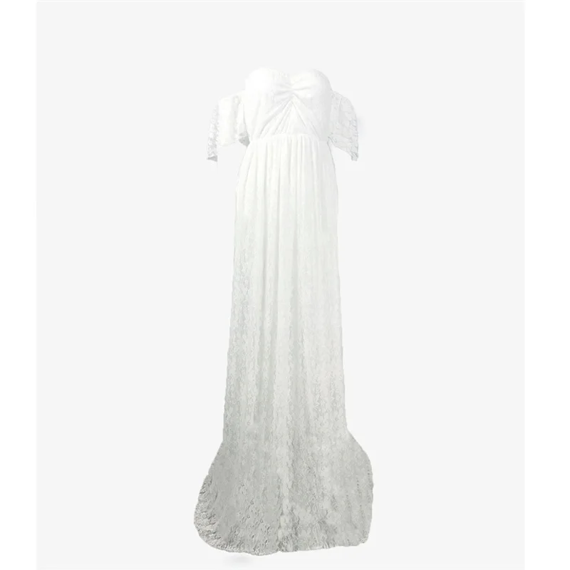  Women's Floral Lace Short Sleeve Photography Fly Sleeves Off Shoulder Long Dress Lace Maternity Dresses Photo Shoot C10% (9)