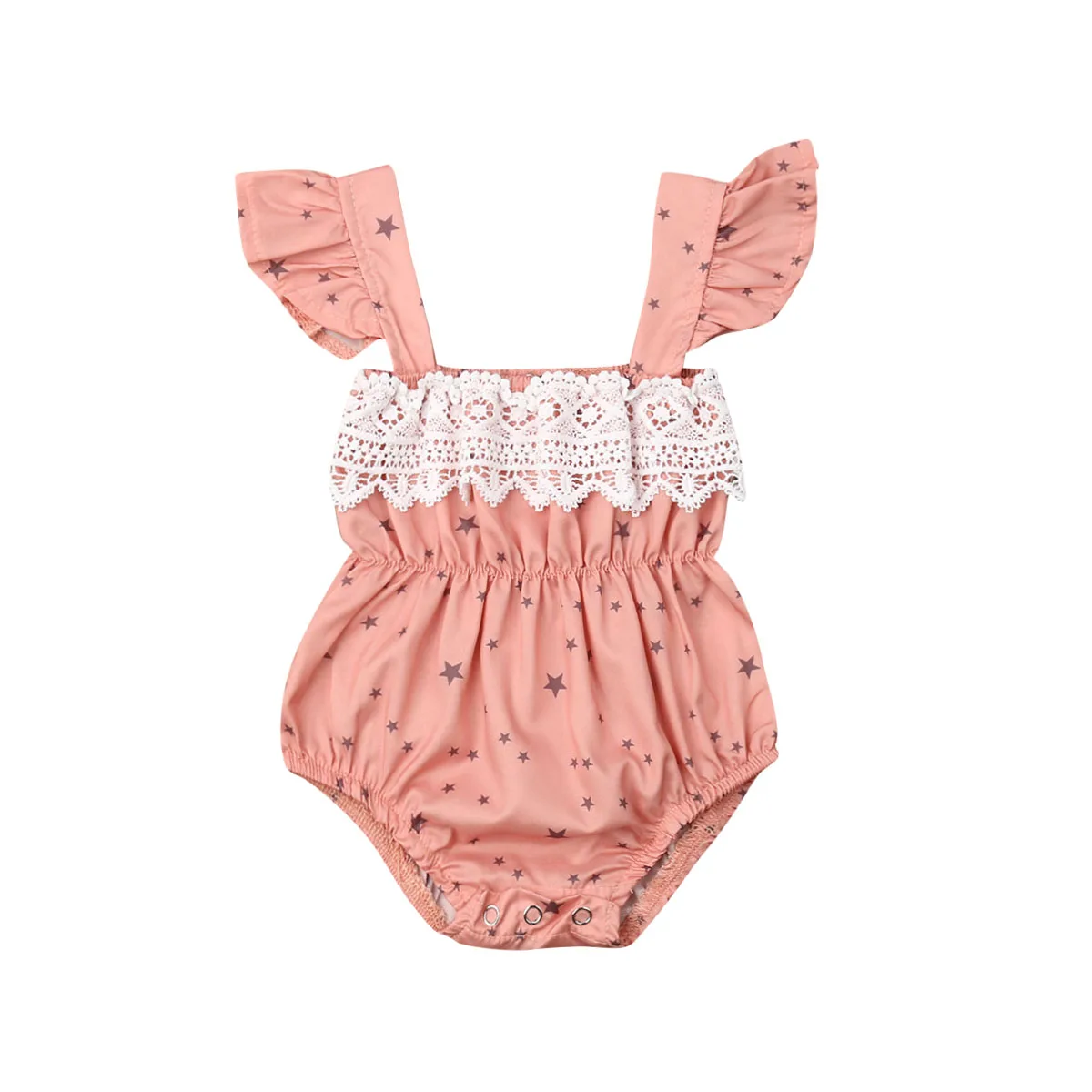 Летняя одежда для новорожденных девочек со звездами боди с оборками на рукавах боди для малышей без рукавов хлопковый костюм для малышей Комплект из 1 предмета