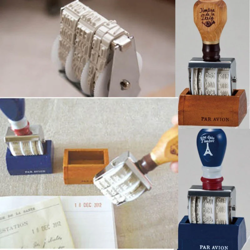 

Vintage Date Stamp Wooden Handle Metal Manual Date Stamp Wooden Date Stamp Wheel Stationery