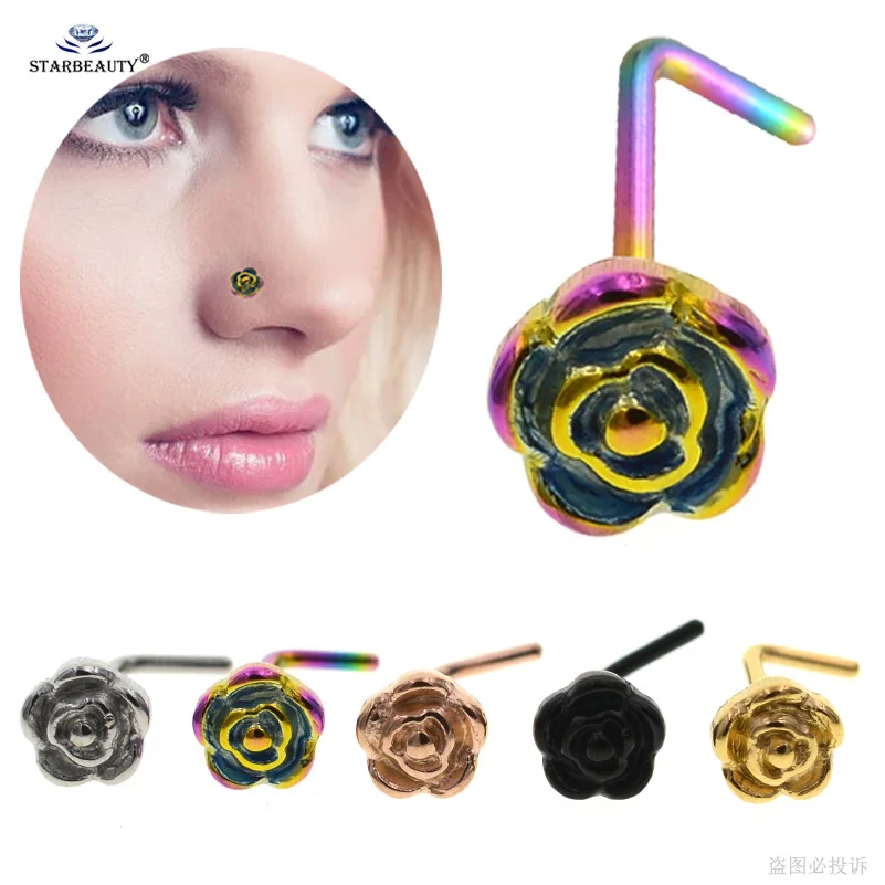 Only 1pc/lot 20G 0.8x7mm Rose Nose Ring Stud Nose Piercing Nariz Labret