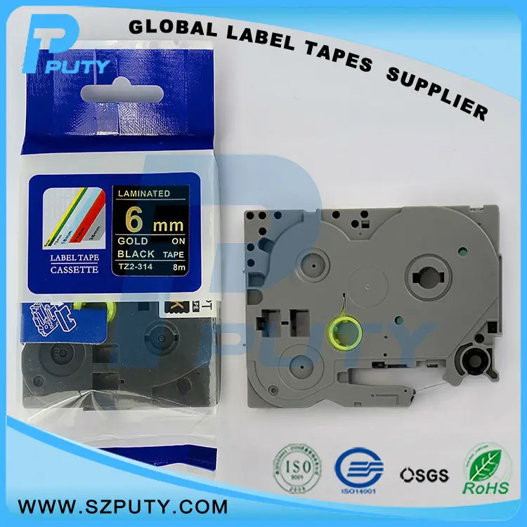 

20 pcs Gold on Black TZ-314 6mm for ptouch label printers compatible label tapes