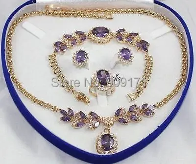 

Free Shipping>>Fashion Jewellery Women's Set amethyst Necklace Earring Ring Bracelet