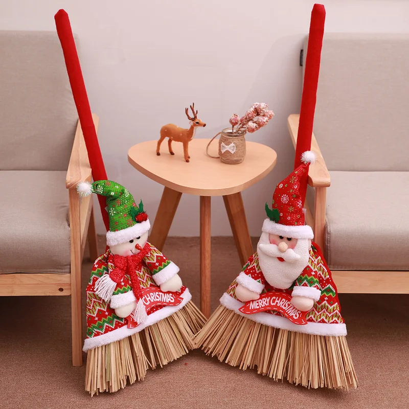 

Christmas Festival Broom Set Santa Claus Snowman Doll Broom Cover for Christmas Party Home Decoration 2019 New Year Supplies