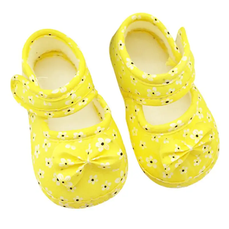 Детская обувь для малышей, детская мягкая подошва, с бантом, предходунки, в горошек, с принтом, противоскользящие, для малышей 0-18 месяцев