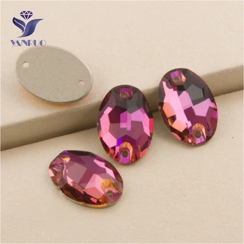 

YANRUO 3210 All Sizes Fuchsia High Quality Oval Sew On Crystal Glass Beads Flatback Strass Rhinestone For Clothing