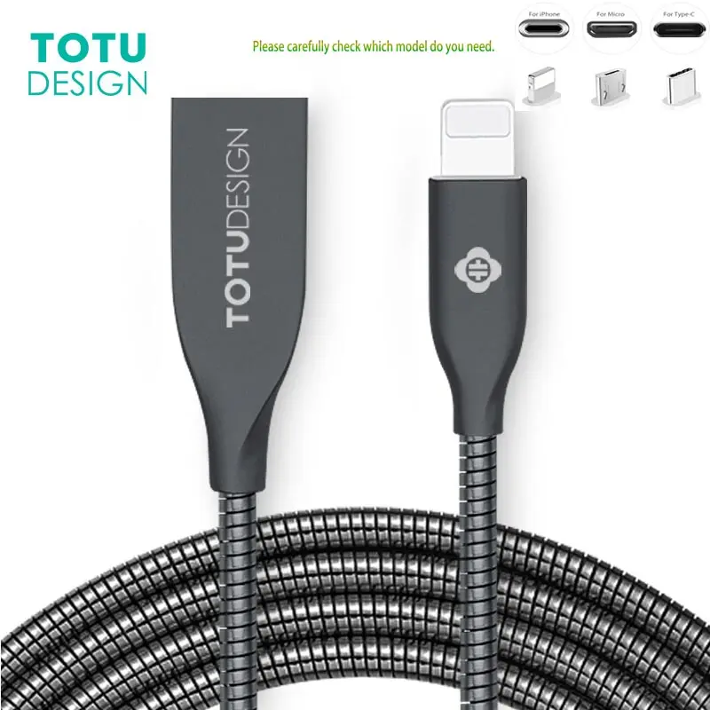 TOTU металлический USB кабель для Lightning Micro usb type C быстрое зарядное устройство Кабель-адаптер для iPhone 7 samsung Huawen Xiaomi htc кабели