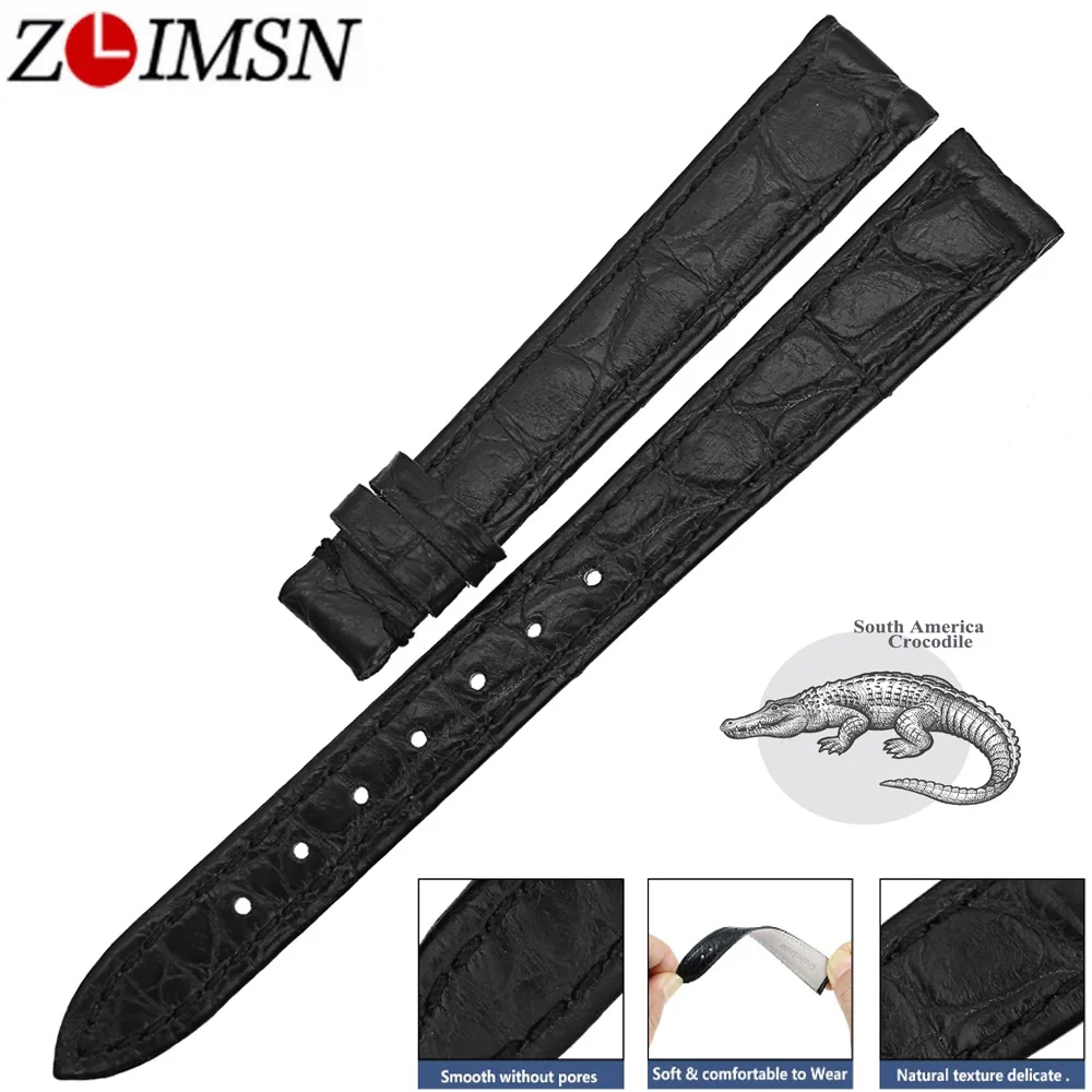 

ZLIMSN Genuine Alligator Watch Strap Band Accessories Black Crocodile Leather Watchband 12mm-24mm Bracelet For OMEGA