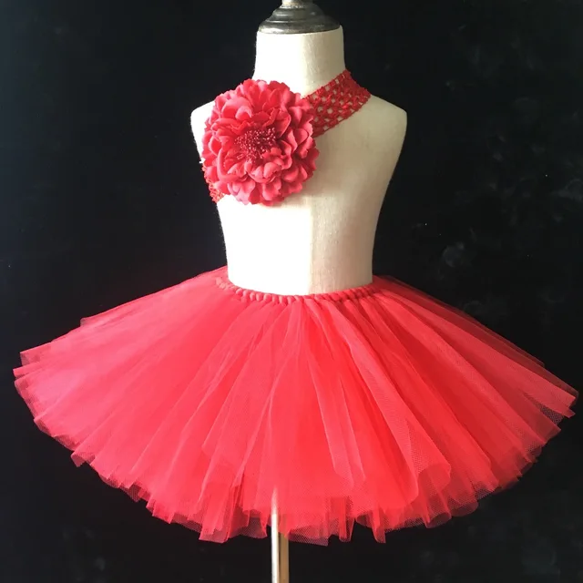 Hot Retail Girls Red Tutu Skirts Baby Handmade Fluffy Tulle Ballet