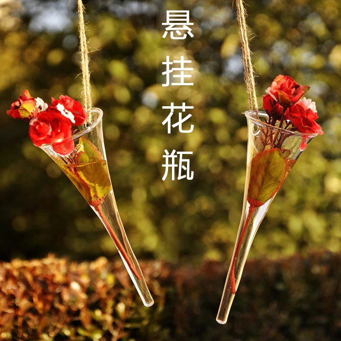 

Free Shipping Mounted taper vase hydroponic plants bottle rustic home decoration horn glass crafts