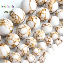 Bianco Howlite Oro Filato Allentato Perline di Pietra Rotondi per Monili Che Fanno FAI DA TE Braccialetto 15 ''strand 4/6/ 8/10/12mm(China)