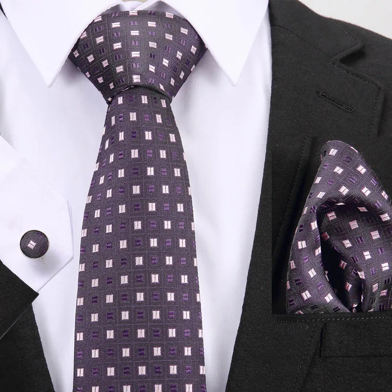 Стильный набор галстуков с подарочной коробкой жаккардовый плетеный галстук шелковый галстук Hanky запонки набор галстуков для свадебной вечеринки для мужчин