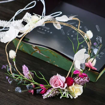

Colorful Flower Wreath hair ornaments Wedding Tiaras hair band Floral Garland Women Headband Hairpieces hair accessories jewelry