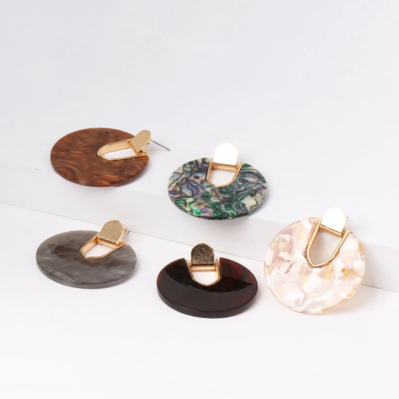 

SHUANGR Colorful Resin Acrylic Round Dangle Earrings for Women Unique Design U Shape Statement abalone shell Earrings Jewelry