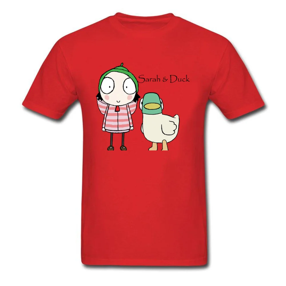 Sarah Duck Friends Leisure Summer/Autumn 100% Cotton Fabric Round Collar Men Tops Tees Tee Shirt Funny Short Sleeve T Shirt Sarah  Duck Friends red