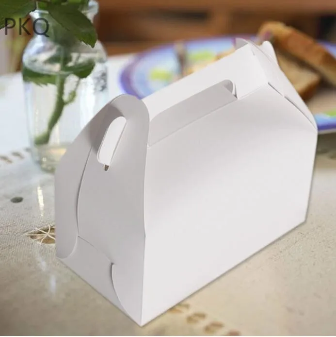 30 шт./партия, белая картонная Свадебная коробка для торта, ручка крафт, бумажная упаковочная коробка для капкейков, товары для свадебной вечеринки, коробка для выпечки