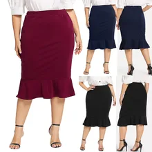 Модная женская Повседневная Эластичная талия плюс размер однотонная русалка подол оборки юбка W709