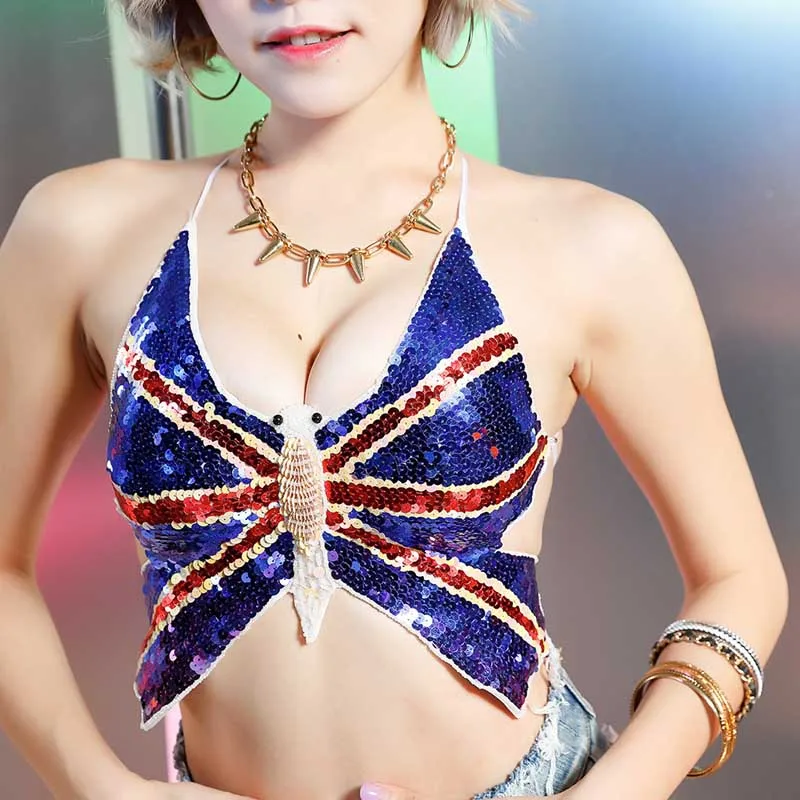 Костюм для танца на пилоне сексуальный сценический костюм Бабочка Bellyband Холтер v