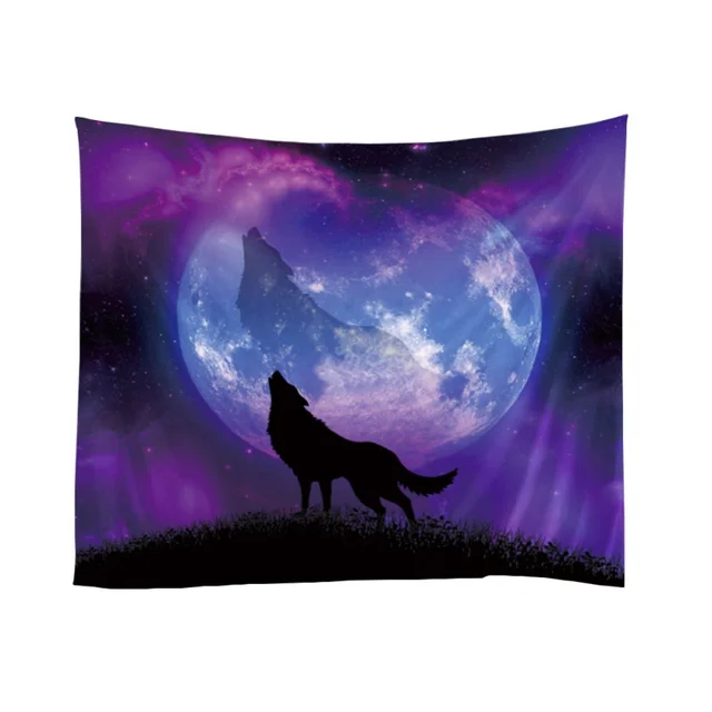 tapestry home wolf sky tree shadows pattern tapestry cute wall