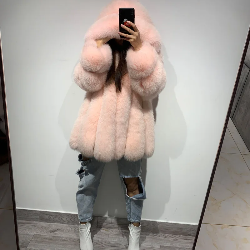 

women natural fur coat ladies real fur coat fox fur coat hooded