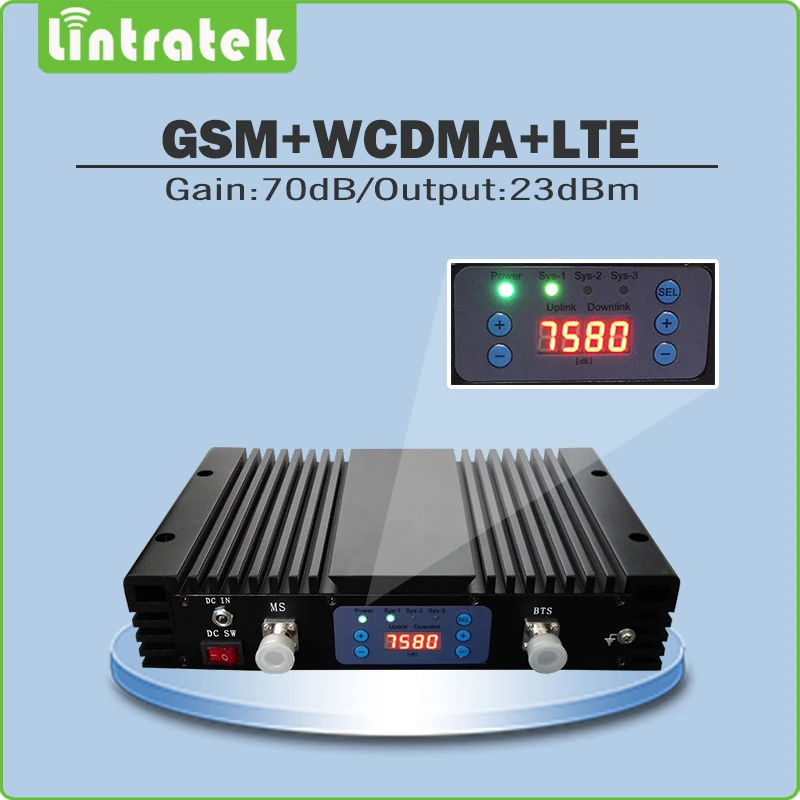 

Tri Band 2G/3G/4G High Gain 70dB Mobile Signal Booster GSM900+ UMTS 2100+LTE2600 Signal Repeater with lcd display and AGC/MGC